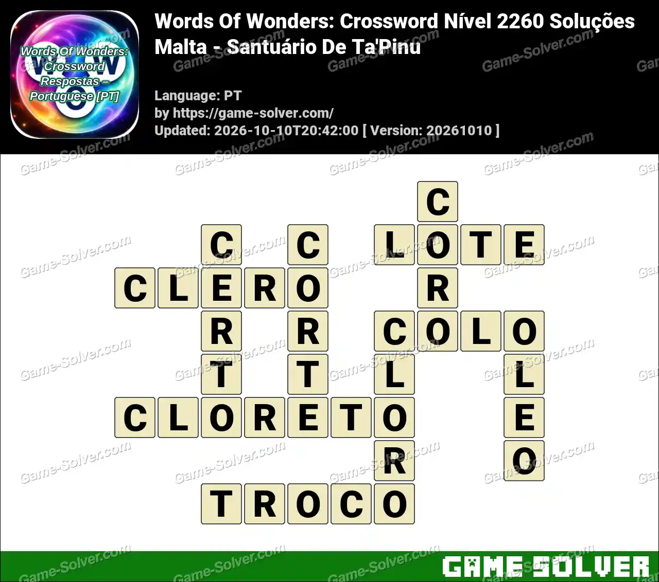 Words Of Wonders: Crossword Nível 2260 Soluções – Malta – Santuário De Ta’Pinu